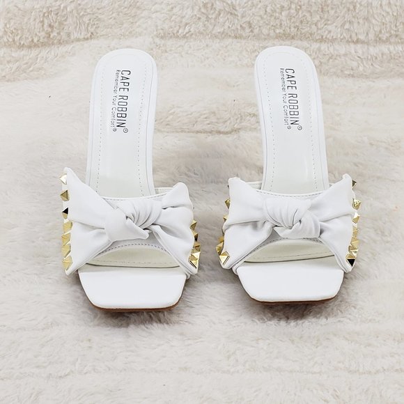 Darian Slip On White Open Toe High Heel Clogs Mules Slides - Picture 5 of 10